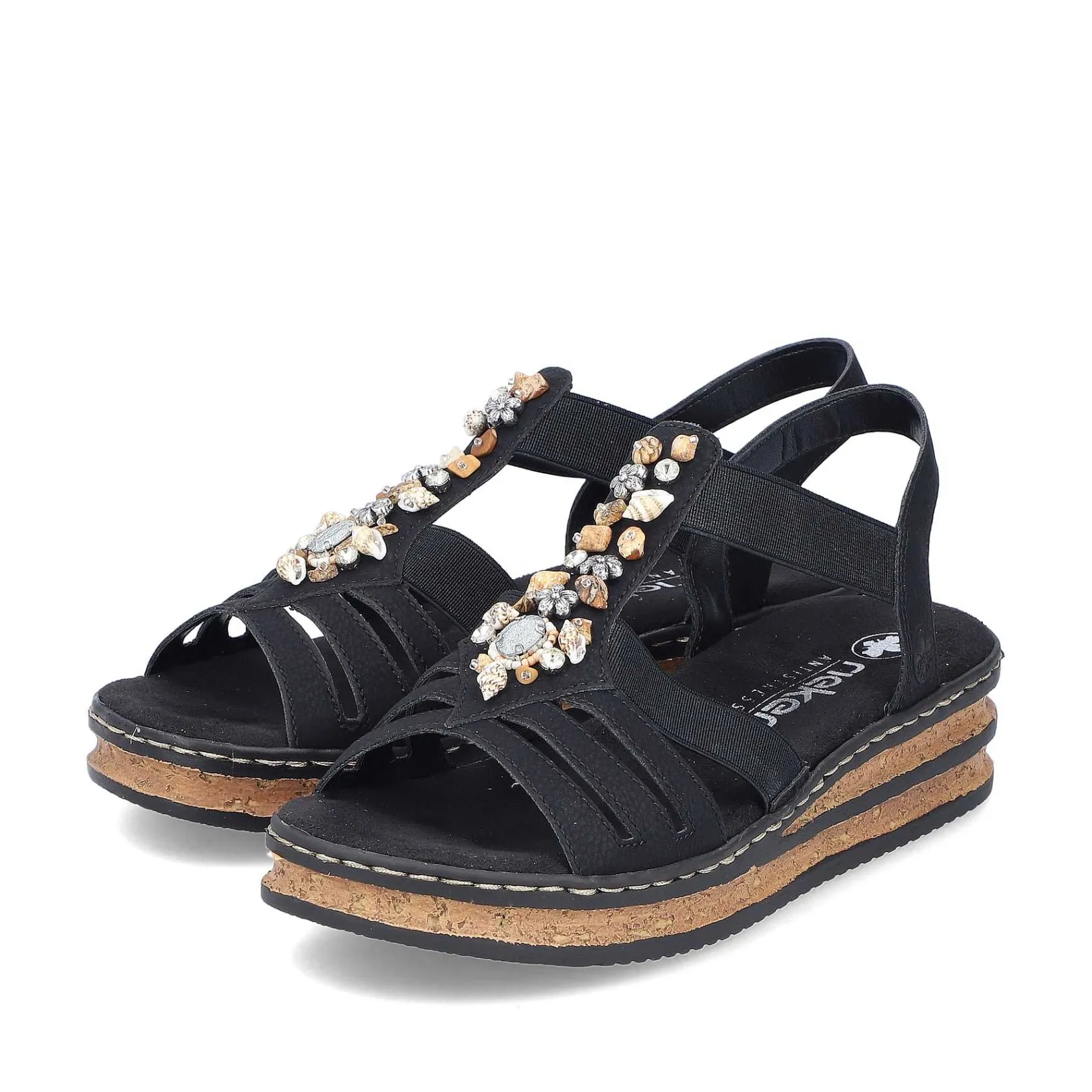 Clearance Women'S Wedge Sandals Midnight Black Ladies Heeled Shoes