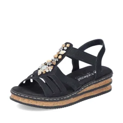 Clearance Women'S Wedge Sandals Midnight Black Ladies Heeled Shoes