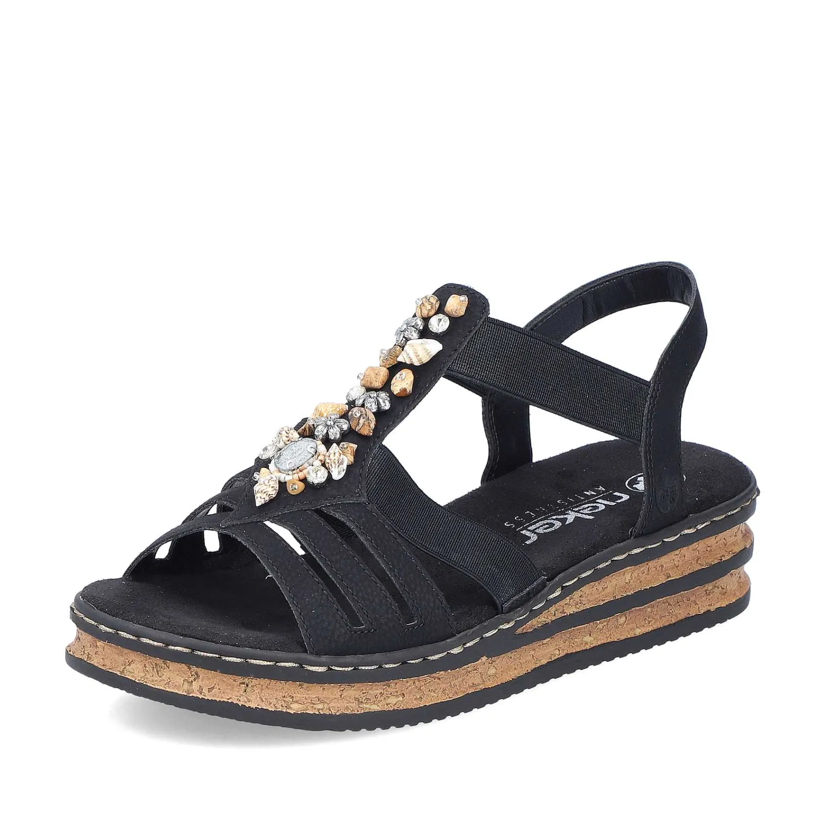 Clearance Women'S Wedge Sandals Midnight Black Ladies Heeled Shoes