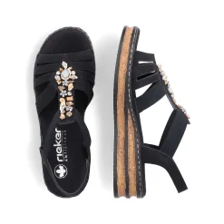 Clearance Women'S Wedge Sandals Midnight Black Ladies Heeled Shoes