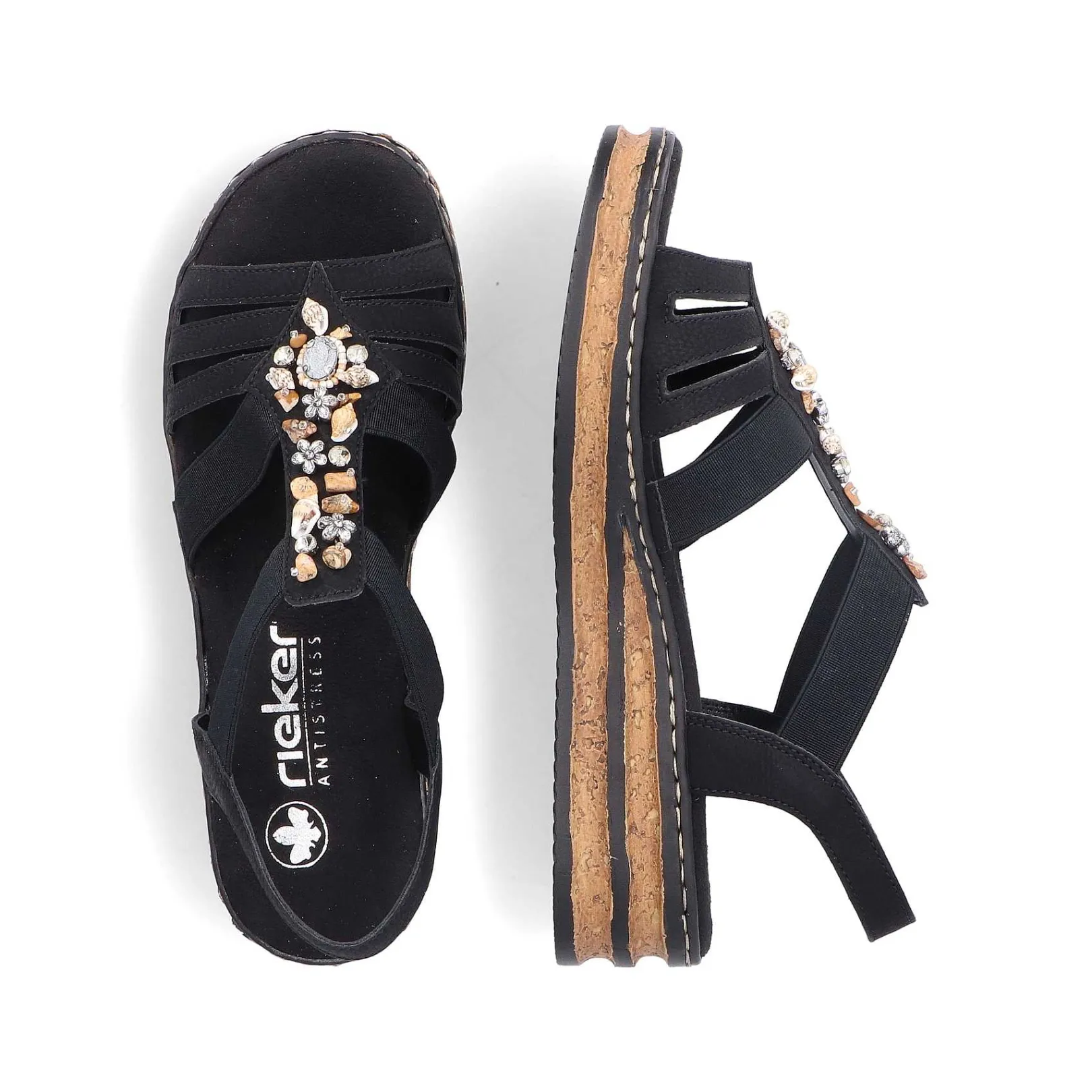 Clearance Women'S Wedge Sandals Midnight Black Ladies Heeled Shoes