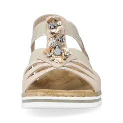 Clearance Women'S Wedge Sandals Cream Beige Ladies Heeled Shoes