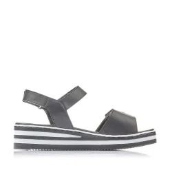 New Women'S Wedge Sandals Jet Black Ladies Heeled Shoes