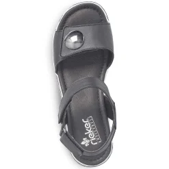 New Women'S Wedge Sandals Jet Black Ladies Heeled Shoes