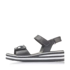 New Women'S Wedge Sandals Jet Black Ladies Heeled Shoes