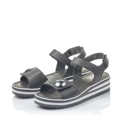 New Women'S Wedge Sandals Jet Black Ladies Heeled Shoes