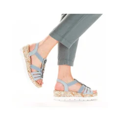 Hot Women'S Wedge Sandals Sky Blue-Beige Ladies Heeled Shoes