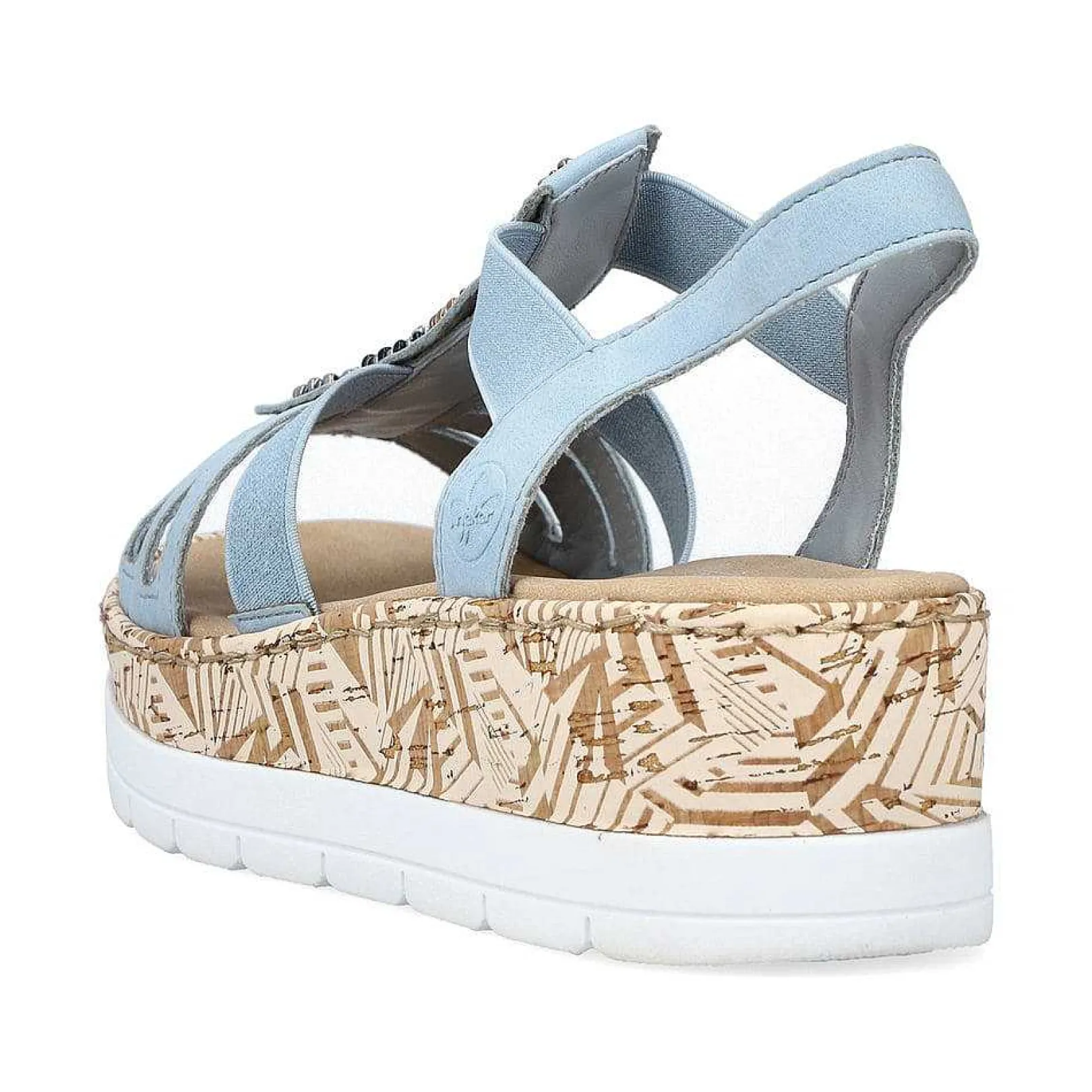 Hot Women'S Wedge Sandals Sky Blue-Beige Ladies Heeled Shoes