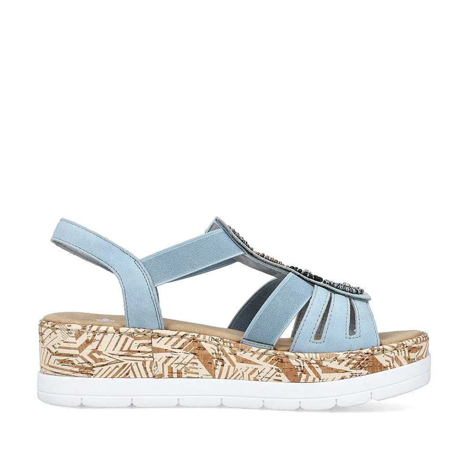 Hot Women'S Wedge Sandals Sky Blue-Beige Ladies Heeled Shoes