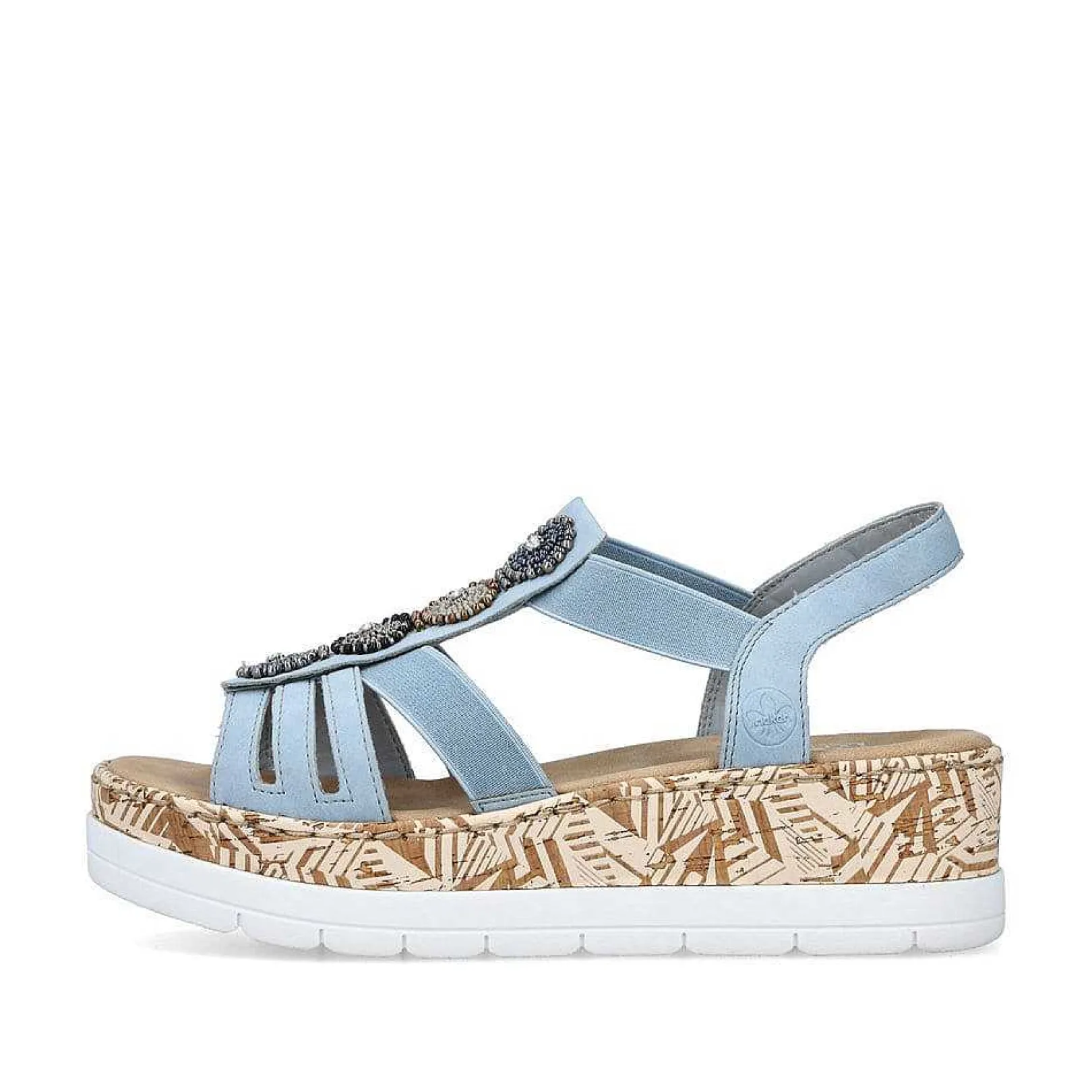Hot Women'S Wedge Sandals Sky Blue-Beige Ladies Heeled Shoes