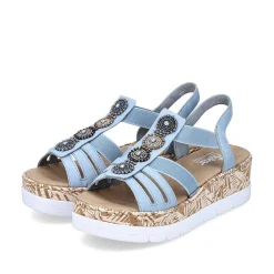 Hot Women'S Wedge Sandals Sky Blue-Beige Ladies Heeled Shoes