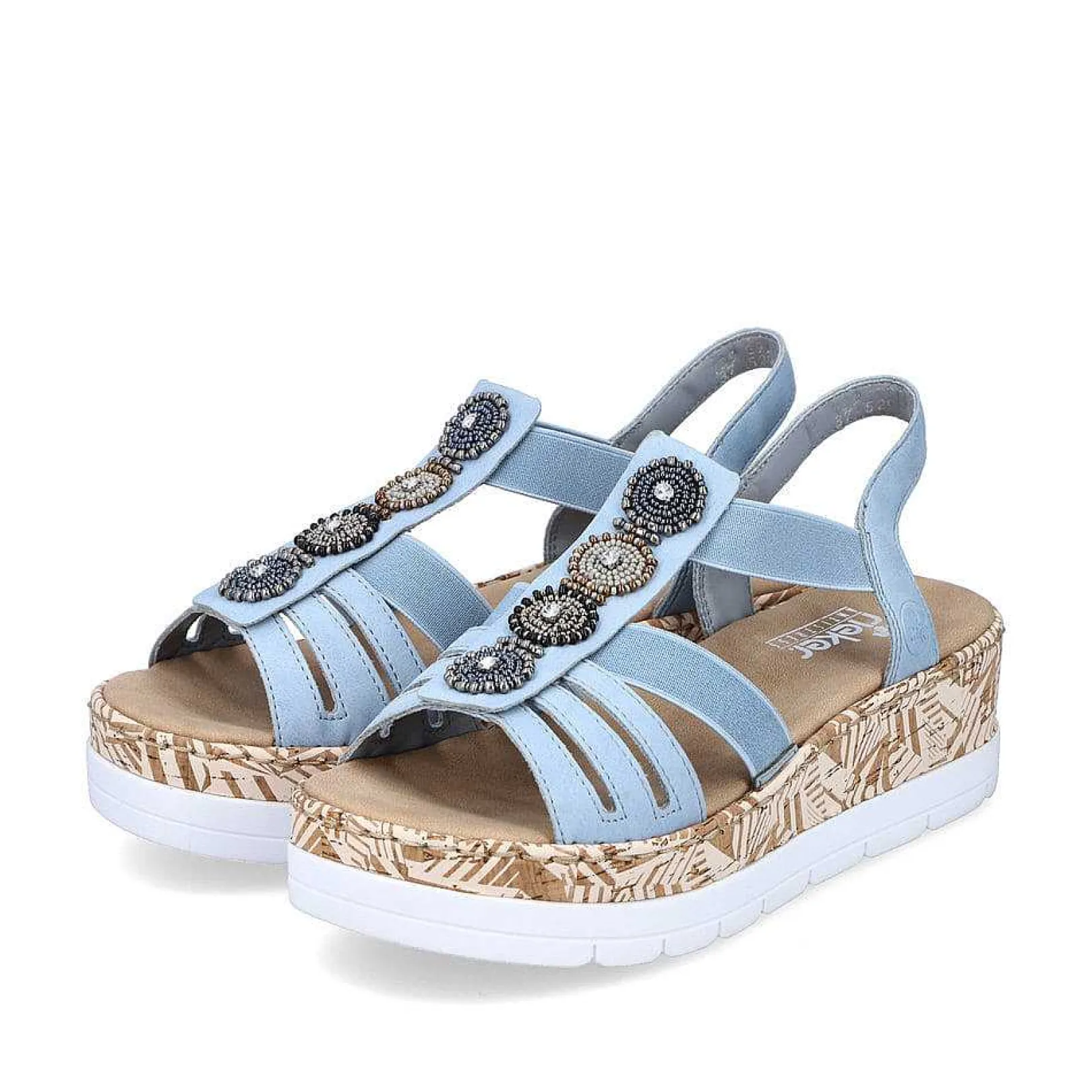 Hot Women'S Wedge Sandals Sky Blue-Beige Ladies Heeled Shoes