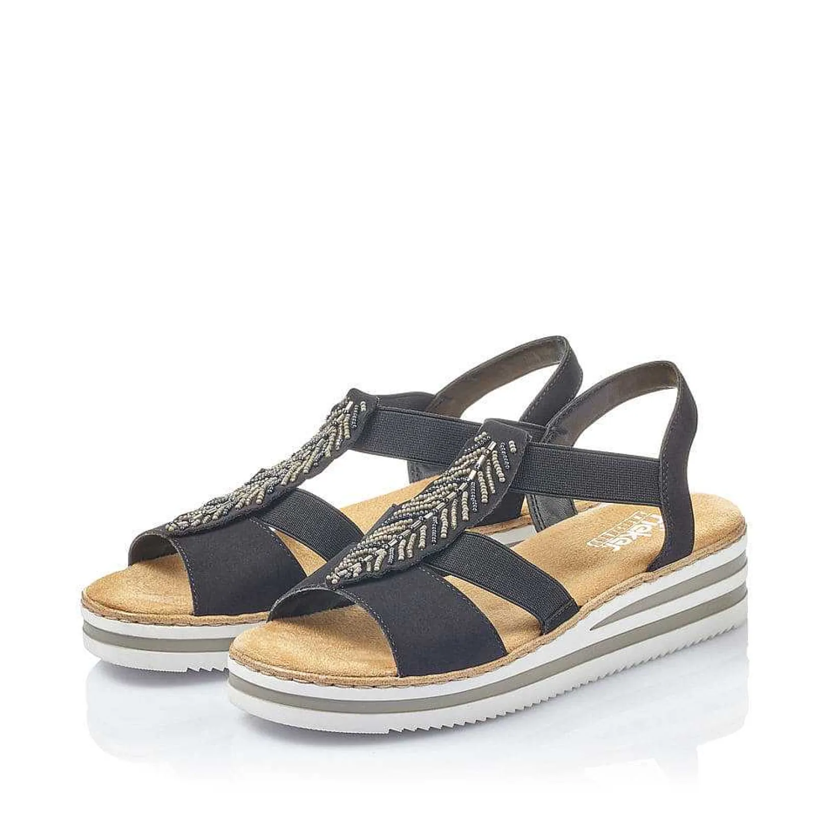 Women'S Wedge Sandals Jet Black Ladies Heeled Shoes