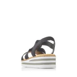 Women'S Wedge Sandals Jet Black Ladies Heeled Shoes