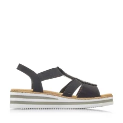 Women'S Wedge Sandals Jet Black Ladies Heeled Shoes