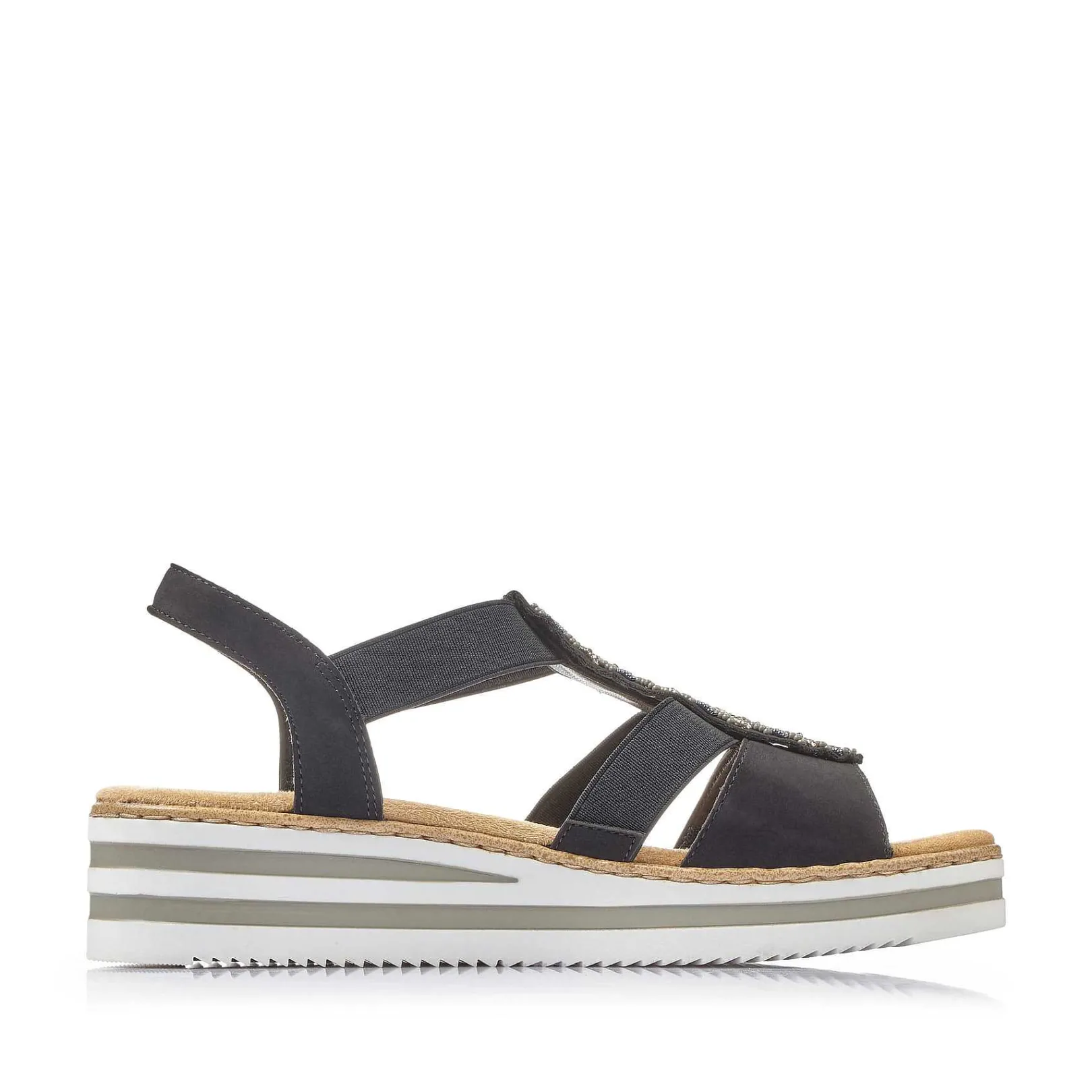 Women'S Wedge Sandals Jet Black Ladies Heeled Shoes