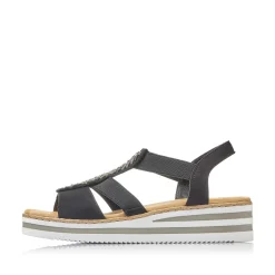 Women'S Wedge Sandals Jet Black Ladies Heeled Shoes