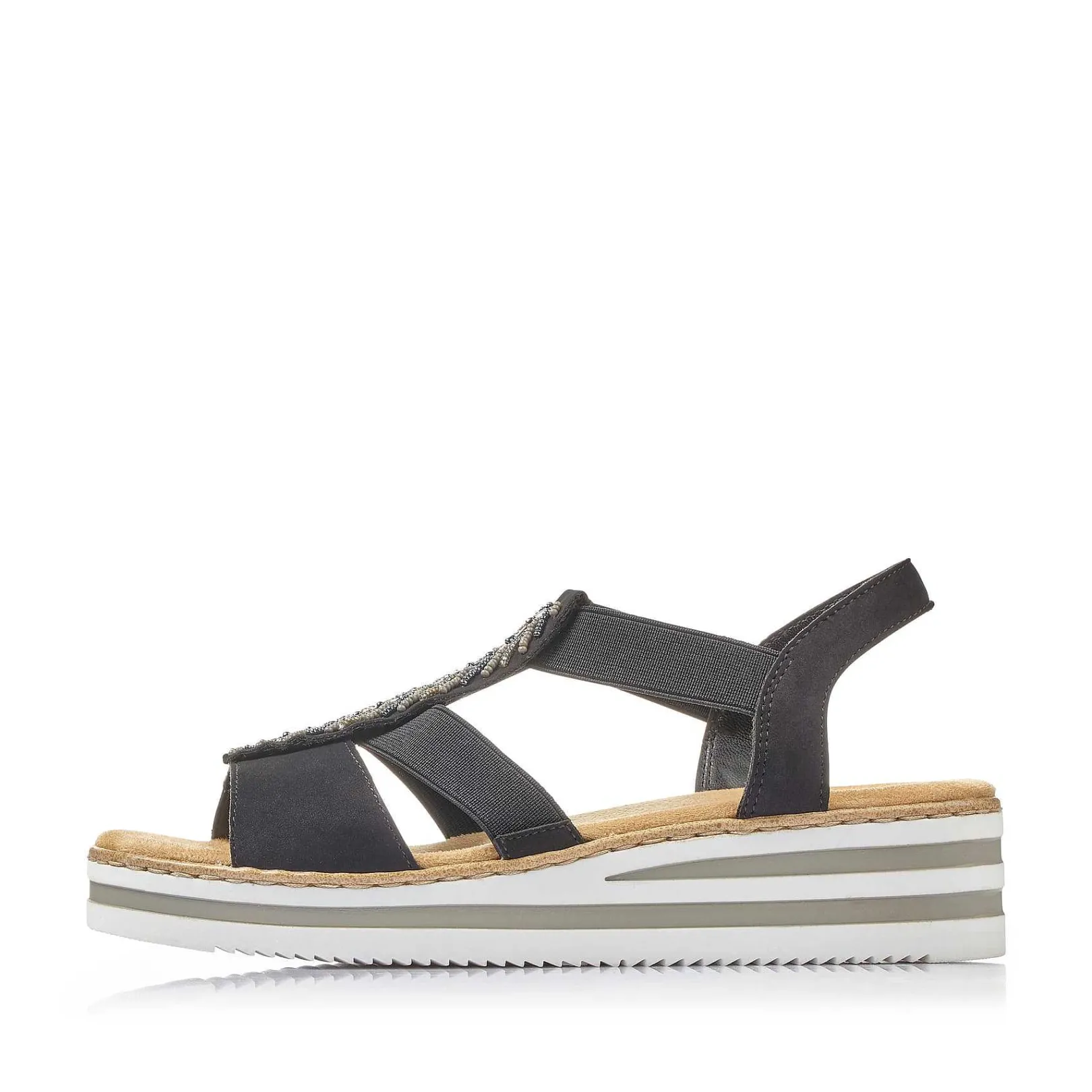 Women'S Wedge Sandals Jet Black Ladies Heeled Shoes