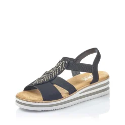 Women'S Wedge Sandals Jet Black Ladies Heeled Shoes
