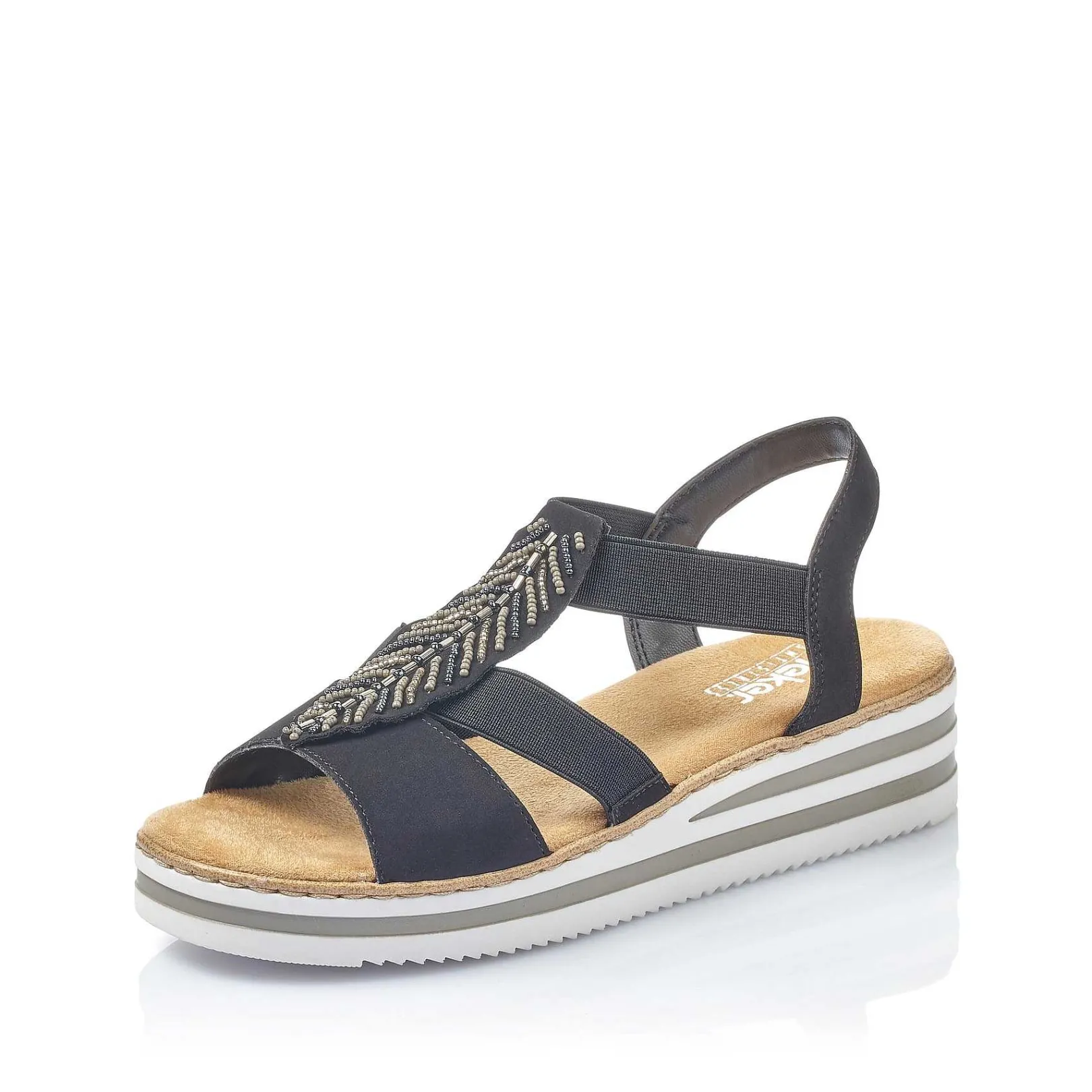 Women'S Wedge Sandals Jet Black Ladies Heeled Shoes