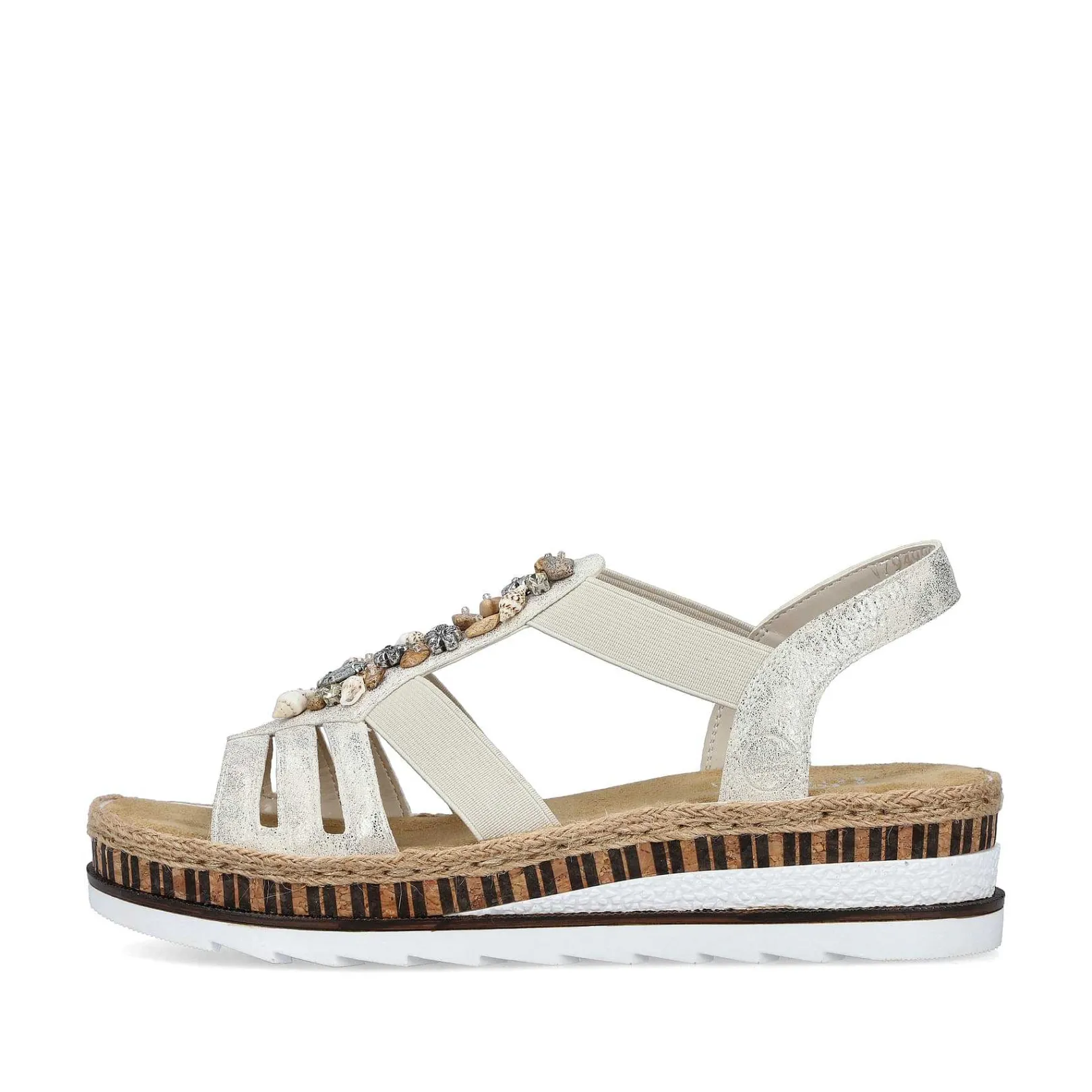 Clearance Women'S Wedge Sandals Beige Metallic Ladies Heeled Shoes