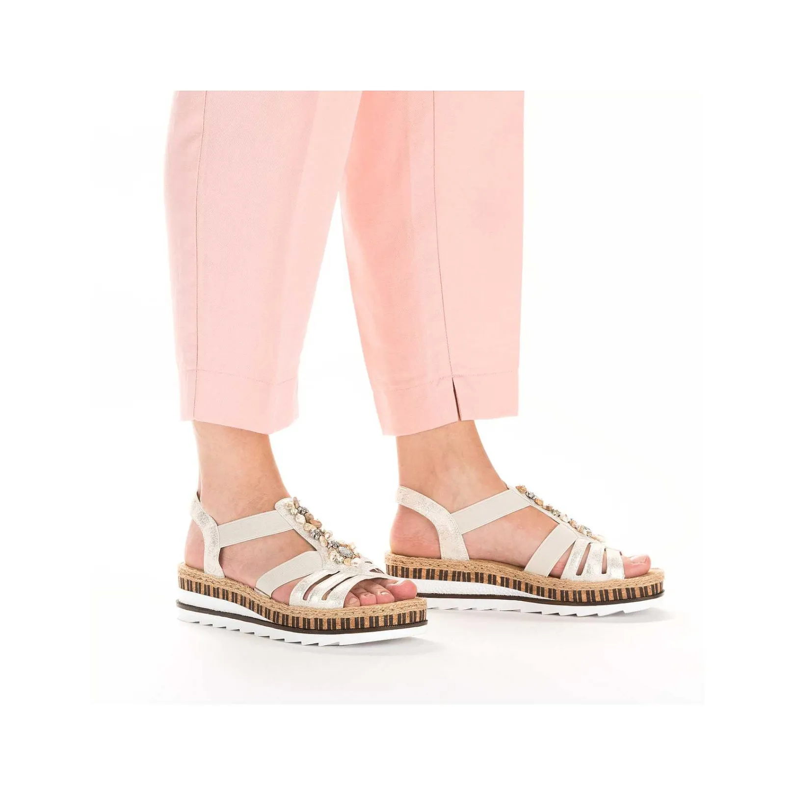 Clearance Women'S Wedge Sandals Beige Metallic Ladies Heeled Shoes