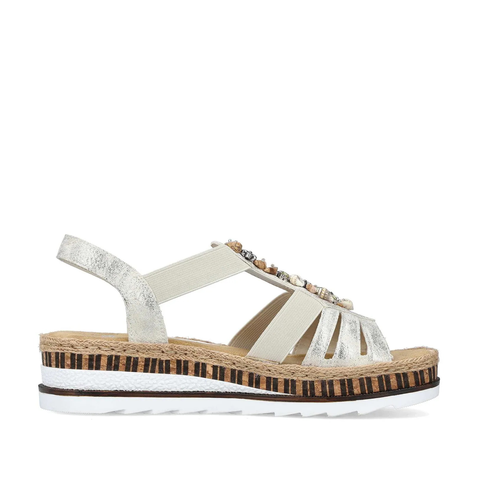 Clearance Women'S Wedge Sandals Beige Metallic Ladies Heeled Shoes