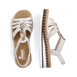 Clearance Women'S Wedge Sandals Beige Metallic Ladies Heeled Shoes