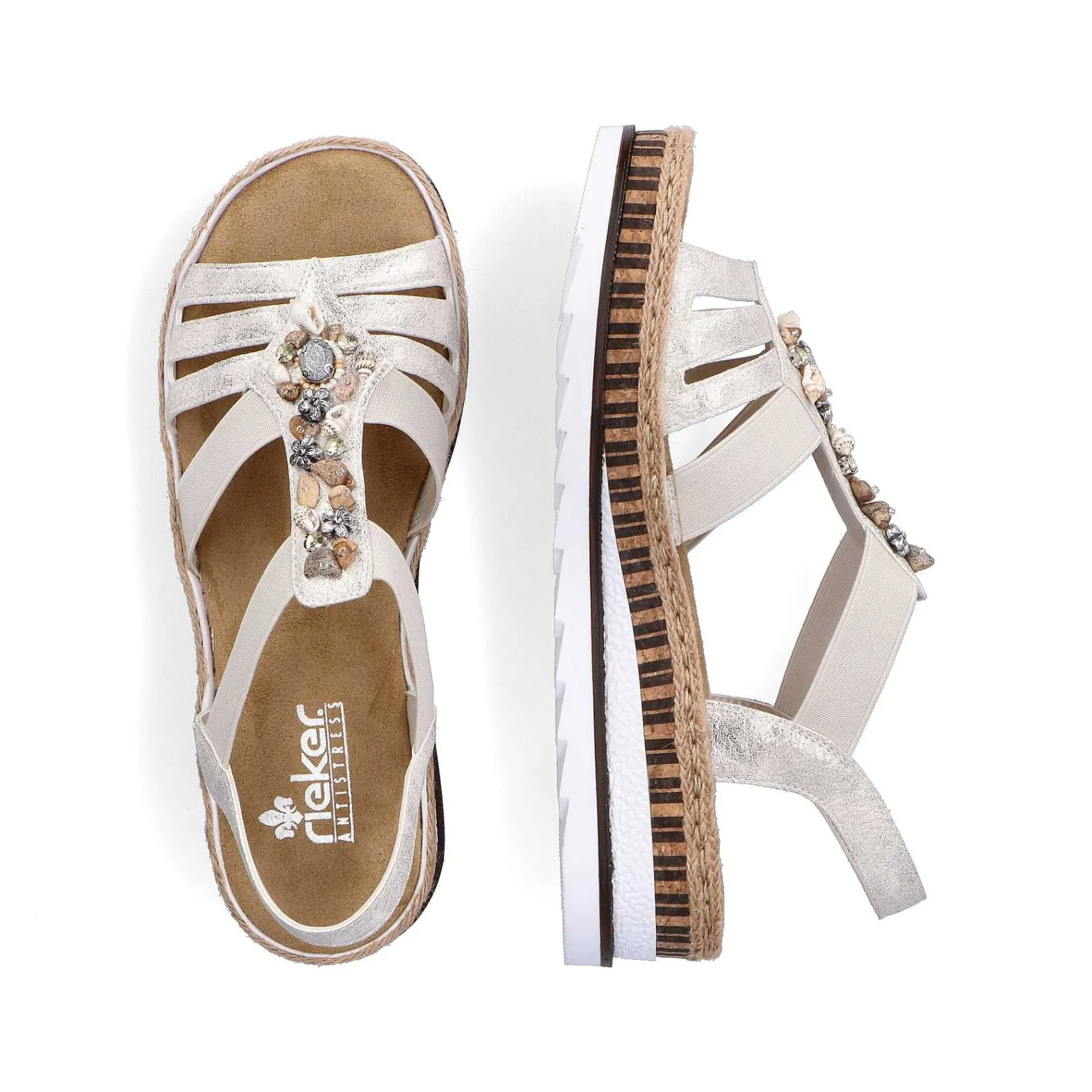 Clearance Women'S Wedge Sandals Beige Metallic Ladies Heeled Shoes