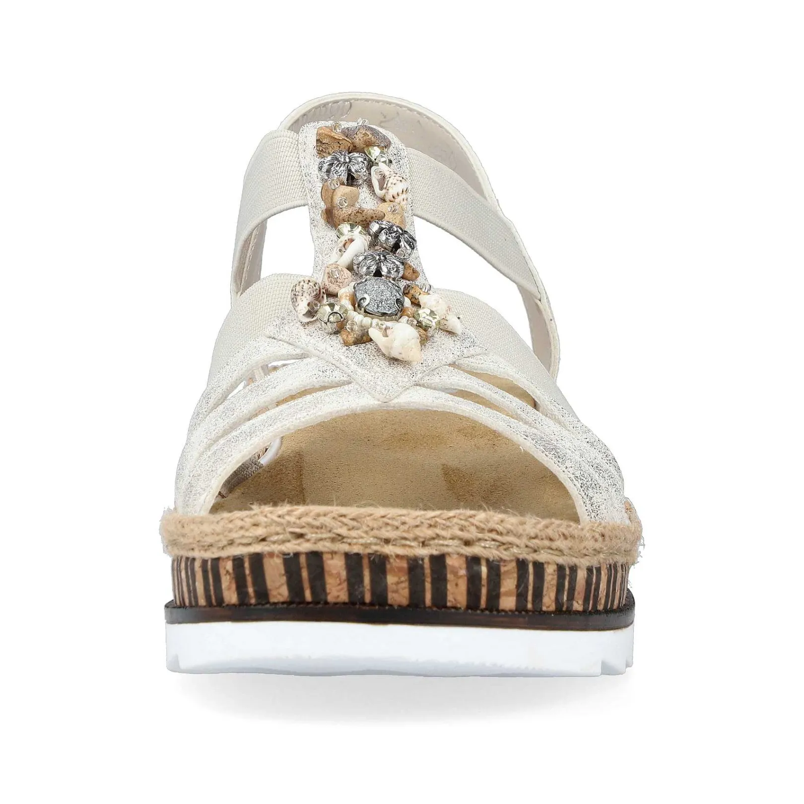 Clearance Women'S Wedge Sandals Beige Metallic Ladies Heeled Shoes