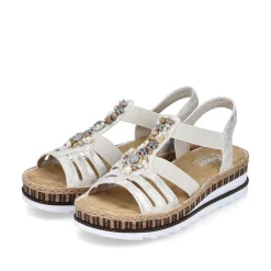 Clearance Women'S Wedge Sandals Beige Metallic Ladies Heeled Shoes