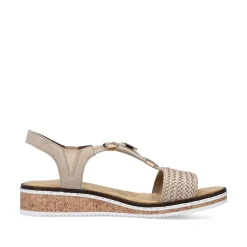 Discount Women'S Wedge Sandals Beige Ladies Heeled Shoes