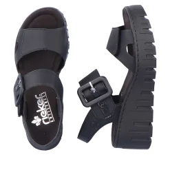 Hot Women'S Wedge Sandals Jet Black Ladies Heeled Shoes