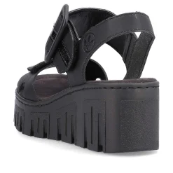 Hot Women'S Wedge Sandals Jet Black Ladies Heeled Shoes