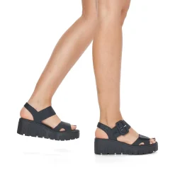 Hot Women'S Wedge Sandals Jet Black Ladies Heeled Shoes