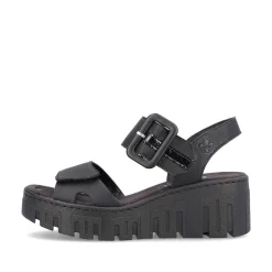 Hot Women'S Wedge Sandals Jet Black Ladies Heeled Shoes