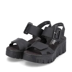 Hot Women'S Wedge Sandals Jet Black Ladies Heeled Shoes