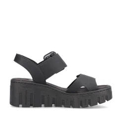 Hot Women'S Wedge Sandals Jet Black Ladies Heeled Shoes