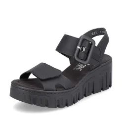 Hot Women'S Wedge Sandals Jet Black Ladies Heeled Shoes