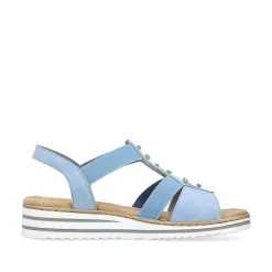 Discount Women'S Wedge Sandals Sky Blue-Light Beige Ladies Heeled Shoes
