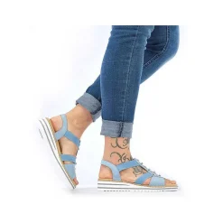 Discount Women'S Wedge Sandals Sky Blue-Light Beige Ladies Heeled Shoes