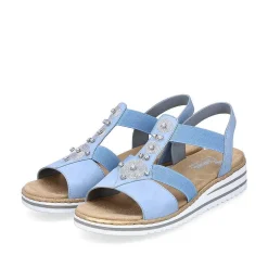 Discount Women'S Wedge Sandals Sky Blue-Light Beige Ladies Heeled Shoes