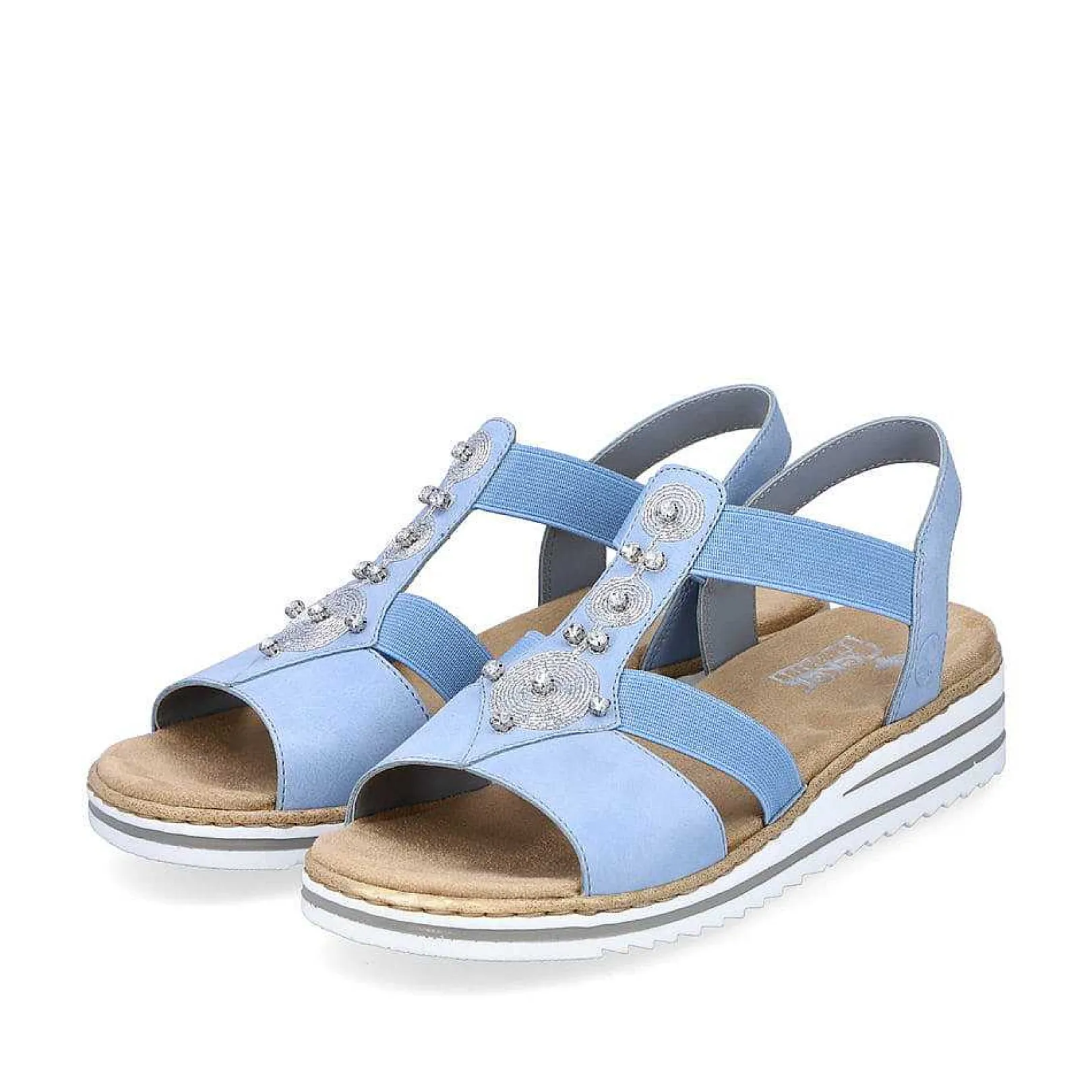 Discount Women'S Wedge Sandals Sky Blue-Light Beige Ladies Heeled Shoes