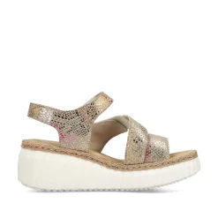 Discount Women'S Wedge Sandals Multi-Bronze Metallic Ladies Heeled Shoes