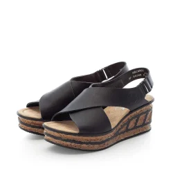 Outlet Women'S Wedge Sandals Jet Black Ladies Heeled Shoes