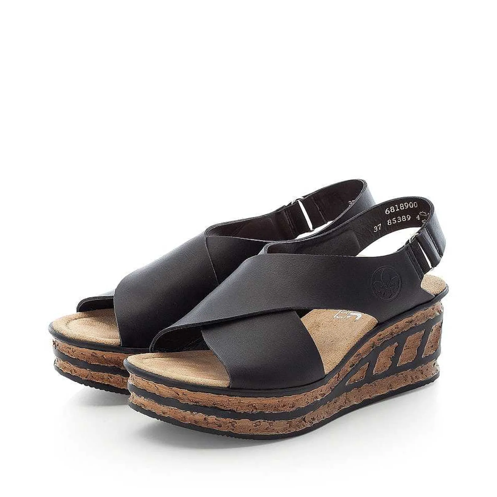 Outlet Women'S Wedge Sandals Jet Black Ladies Heeled Shoes