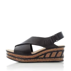 Outlet Women'S Wedge Sandals Jet Black Ladies Heeled Shoes