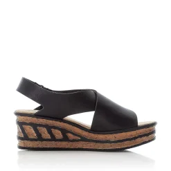 Outlet Women'S Wedge Sandals Jet Black Ladies Heeled Shoes