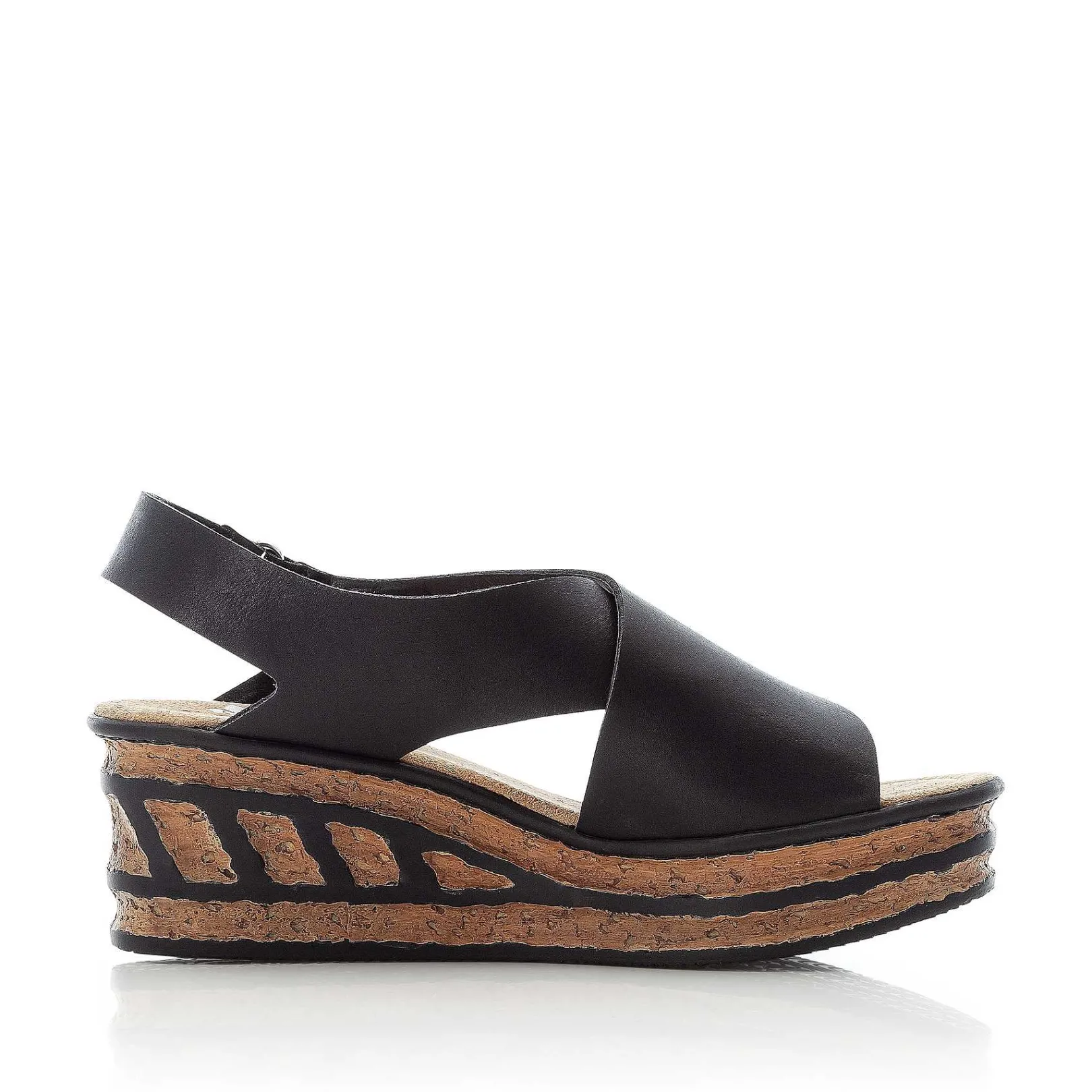 Outlet Women'S Wedge Sandals Jet Black Ladies Heeled Shoes