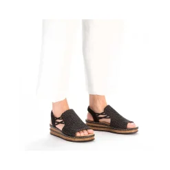 Women'S Wedge Sandals Asphalt Black Ladies Heeled Shoes